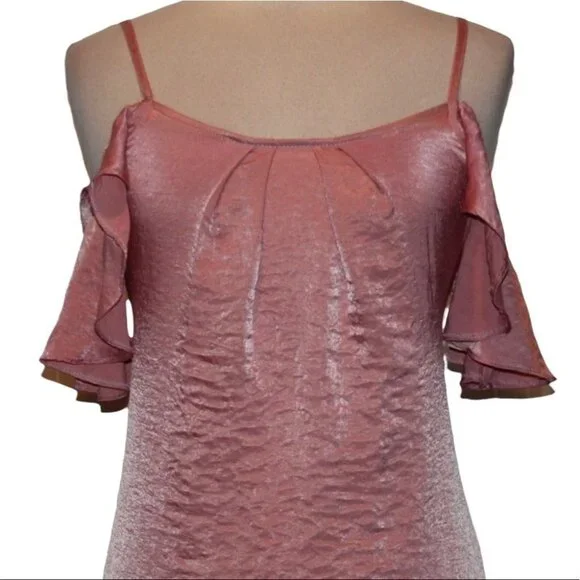 NEW JustFab Midi Slip Dress XS Off Shoulder X-Small NWOT Rose Pink - Picture 5 of 8